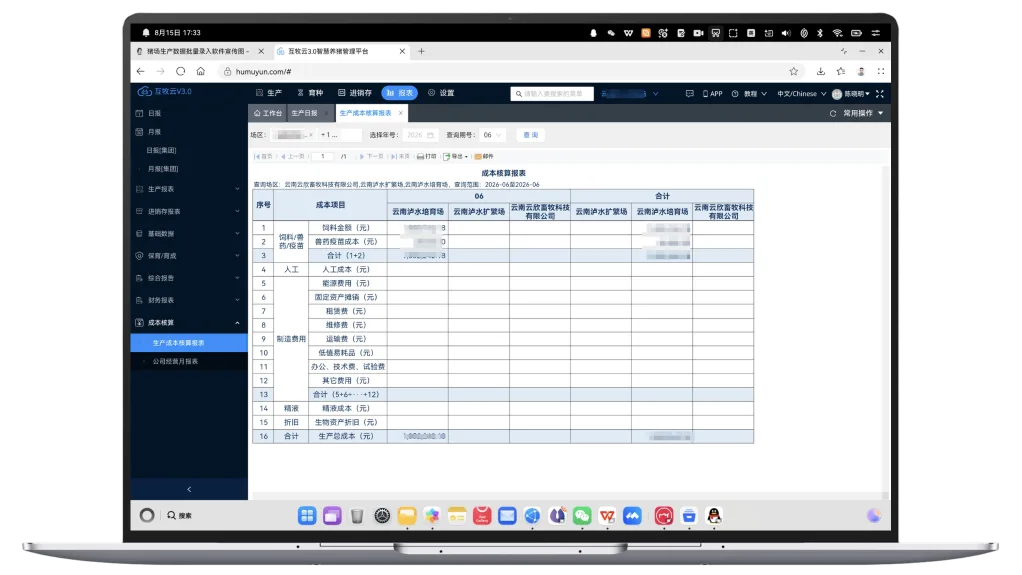 成本经营报表